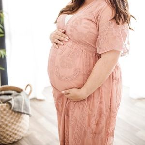 Maternity Dress Lace Mesh Overlay